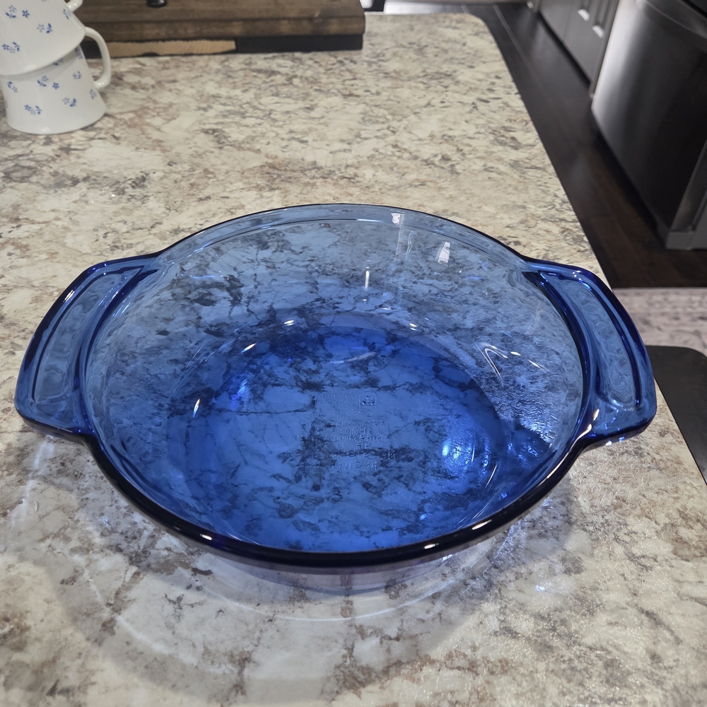 Vintage Anchor Hocking Blue Glass Baking Dish with Handles 1.5qt Cottagecore
